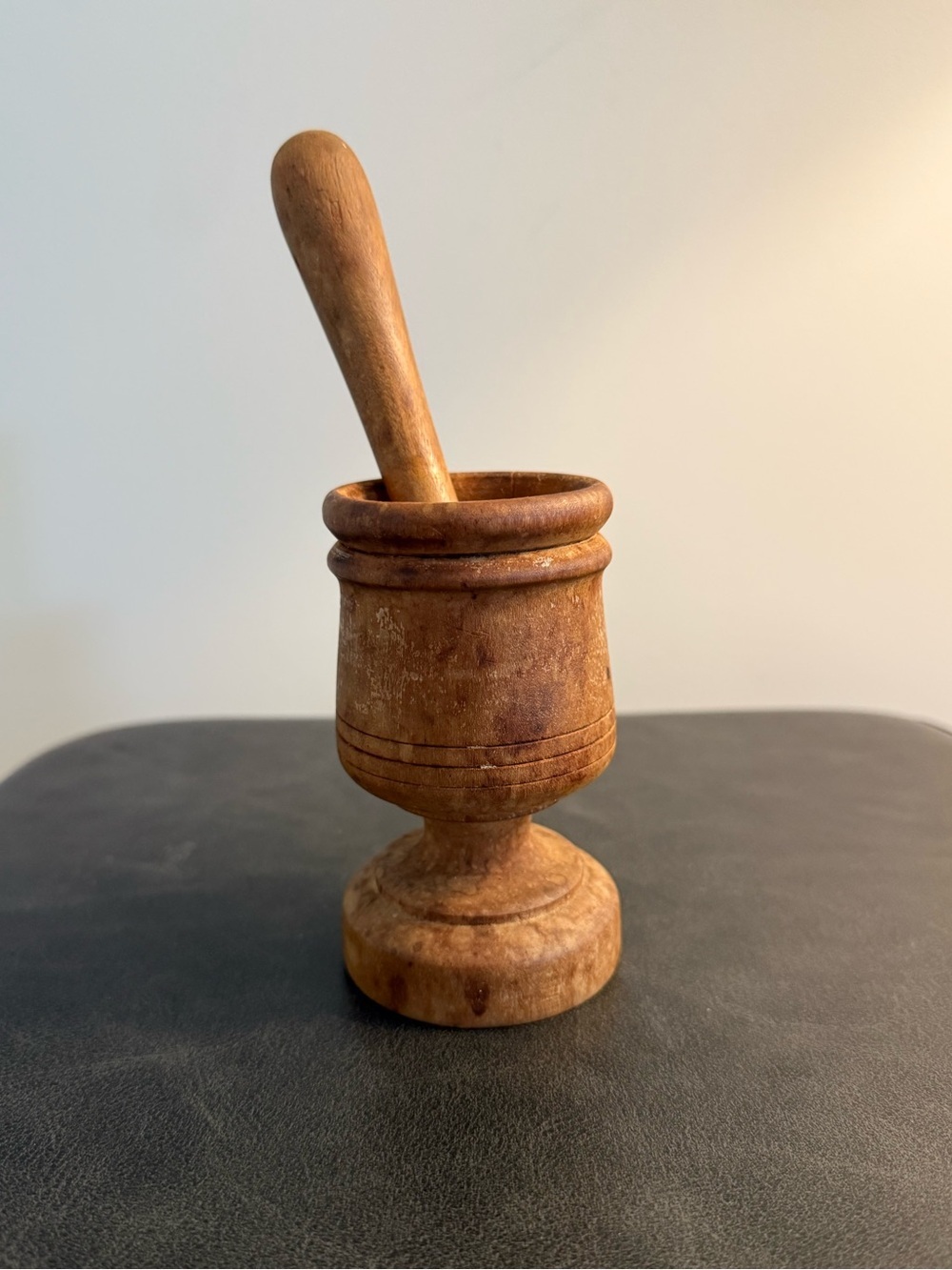Vintage Wooden Mortar and Pestle — Warm Brown